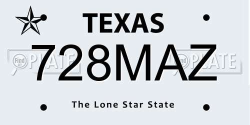 728MAZ Texas License Plate