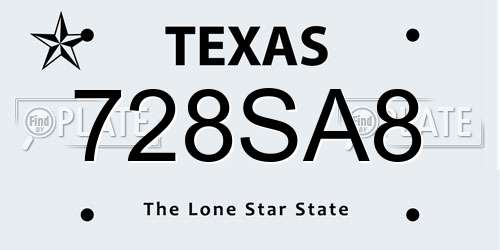 728SA8 Texas License Plate