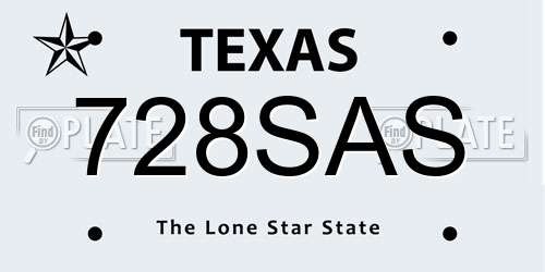 728SAS Texas License Plate