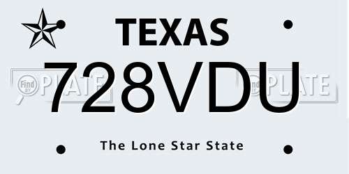 728VDU Texas License Plate