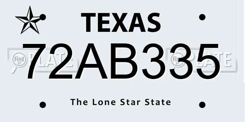 72AB335 Texas License Plate