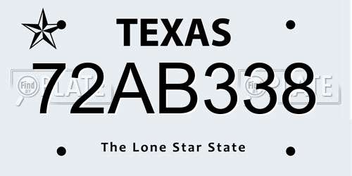 72AB338 Texas License Plate