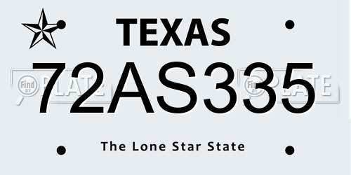 72AS335 Texas License Plate