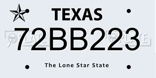 72BB223 Texas License Plate
