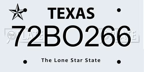 72BO266 Texas License Plate