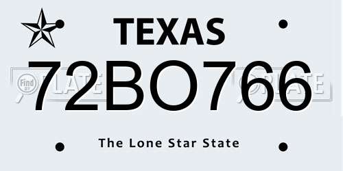 72BO766 Texas License Plate