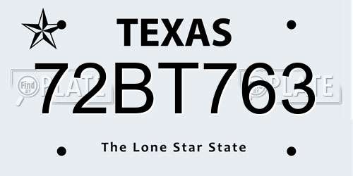72BT763 Texas License Plate