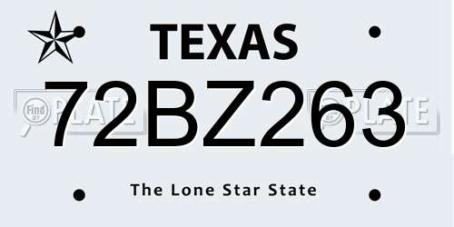 72BZ263 Texas License Plate