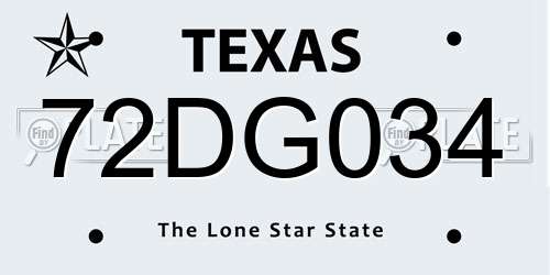 72DG034 Texas License Plate