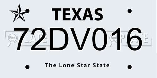 72DV016 Texas License Plate