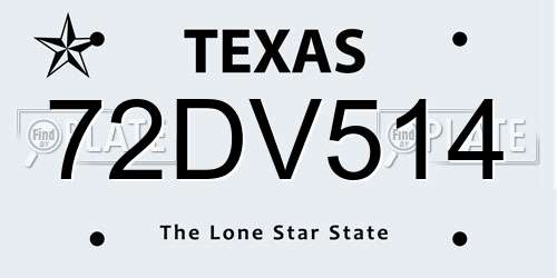 72DV514 Texas License Plate