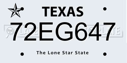 72EG647 Texas License Plate