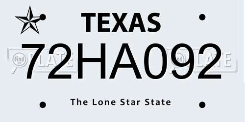 72HA092 Texas License Plate
