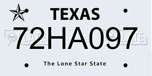 72HA097 Texas License Plate