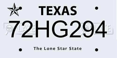 72HG294 Texas License Plate