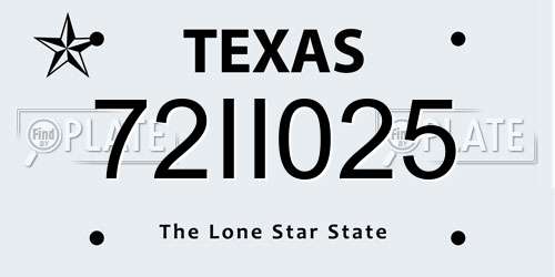 72II025 Texas License Plate