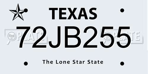 72JB255 Texas License Plate