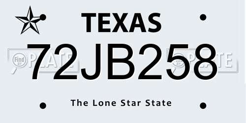 72JB258 Texas License Plate