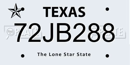 72JB288 Texas License Plate