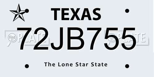 72JB755 Texas License Plate