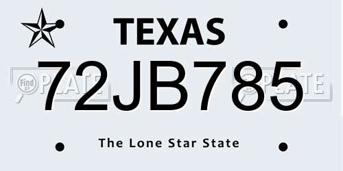 72JB785 Texas License Plate