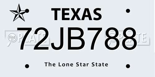 72JB788 Texas License Plate