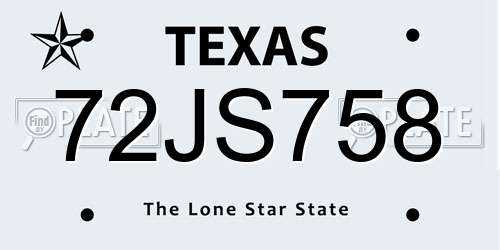 72JS758 Texas License Plate
