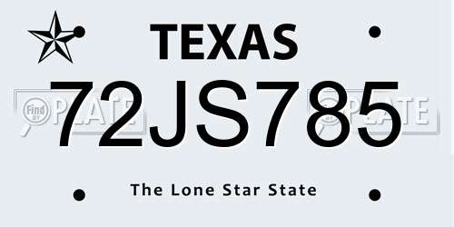 72JS785 Texas License Plate