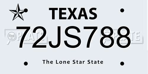 72JS788 Texas License Plate