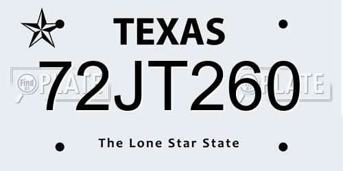 72JT260 Texas License Plate
