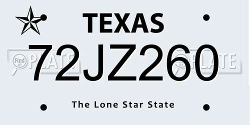 72JZ260 Texas License Plate