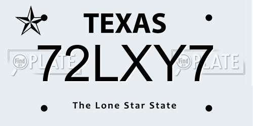72LXY7 Texas License Plate