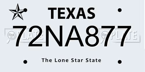 72NA877 Texas License Plate