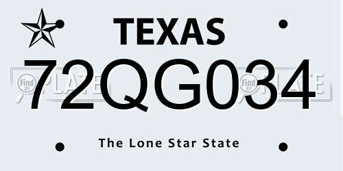 72QG034 Texas License Plate