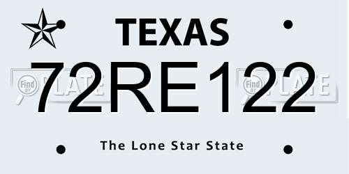 72RE122 Texas License Plate