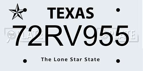 72RV955 Texas License Plate