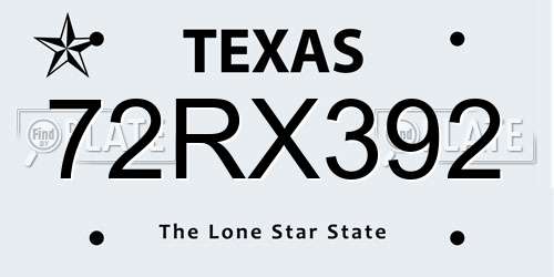 72RX392 Texas License Plate