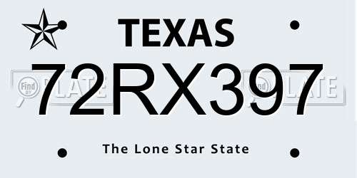 72RX397 Texas License Plate