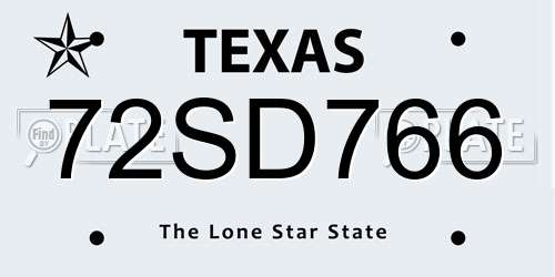 72SD766 Texas License Plate