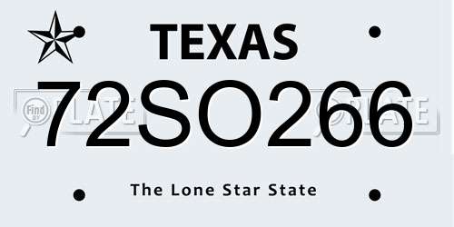 72SO266 Texas License Plate