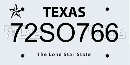72SO766 Texas License Plate