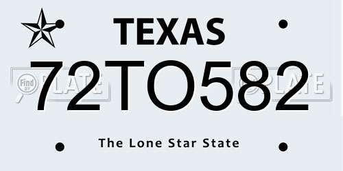 72TO582 Texas License Plate