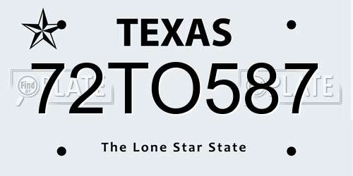 72TO587 Texas License Plate