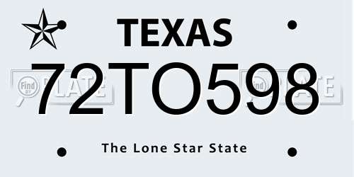 72TO598 Texas License Plate