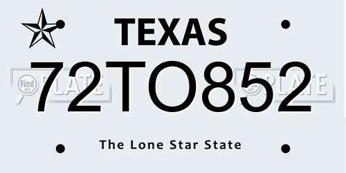 72TO852 Texas License Plate