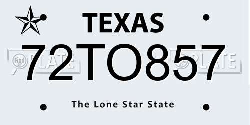 72TO857 Texas License Plate