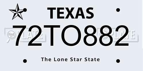 72TO882 Texas License Plate