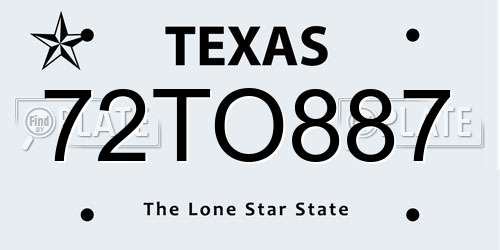 72TO887 Texas License Plate