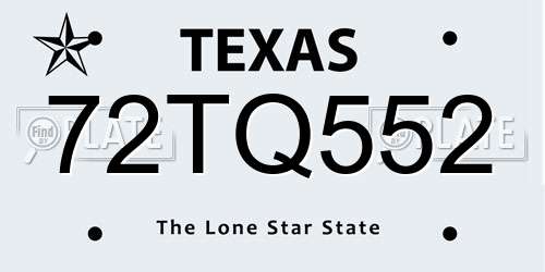 72TQ552 Texas License Plate