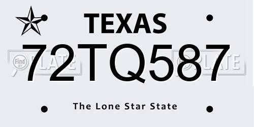 72TQ587 Texas License Plate
